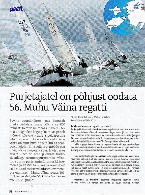 Ajakiri PAAT suvi 2013 - Purjetajatel on põhjust oodata 56. Muhu Väina regatti